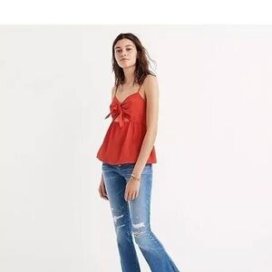 Red Madewell Tie Front Keyhole Red Cami Top
